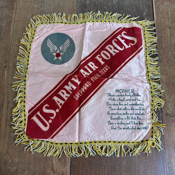 WWII US Army Air Forces Sheppard Field TX Pink Flocked Mother Satin‎ Pillow Case - Picture 1 of 12